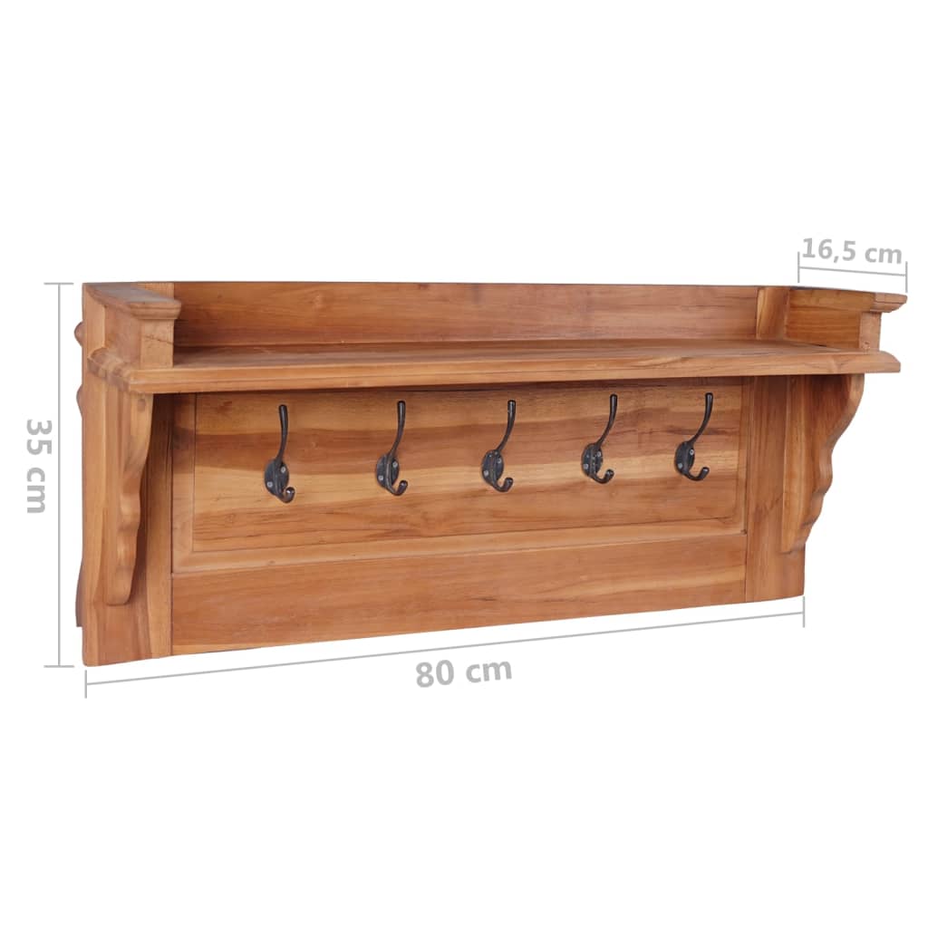 Perchero de pared de madera maciza teca 80x16,5x35 cm