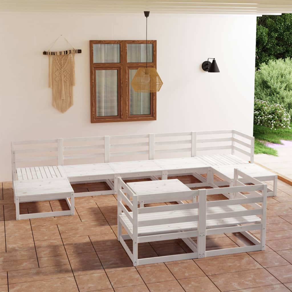 Juego de muebles de jardín 10 piezas madera maciza de pino