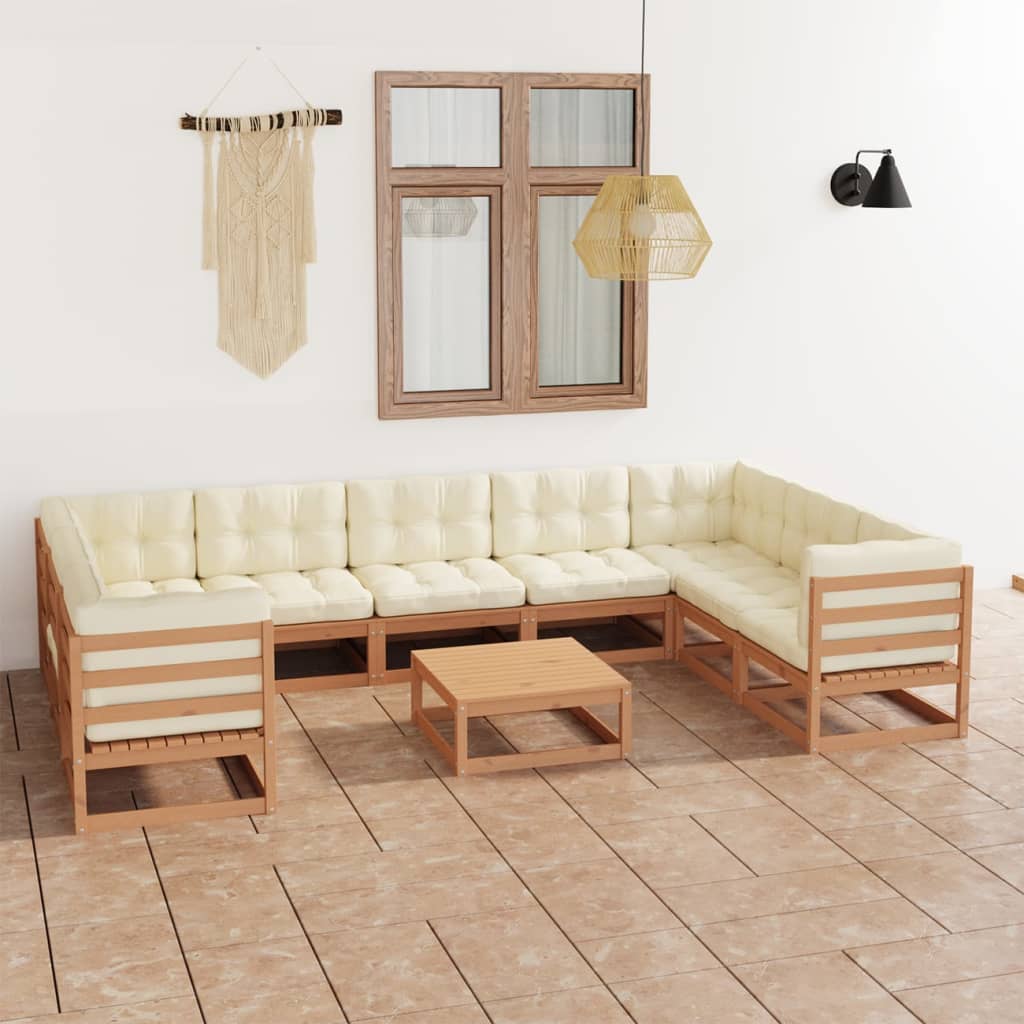 Conjunto de móveis de jardim 5 peças e almofadas madeira maciça pinho