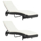 Espreguiçadeiras com rodas e almofadas 2 pcs vime sintético preto