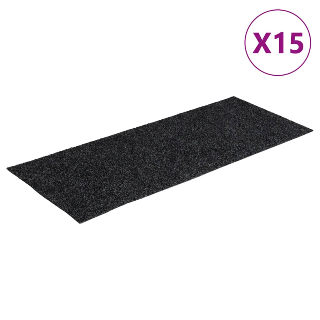 Felpudos autoadhesivos para escaleras, 15 unidades, 60 x 25 cm, gris oscuro, rectangulares
