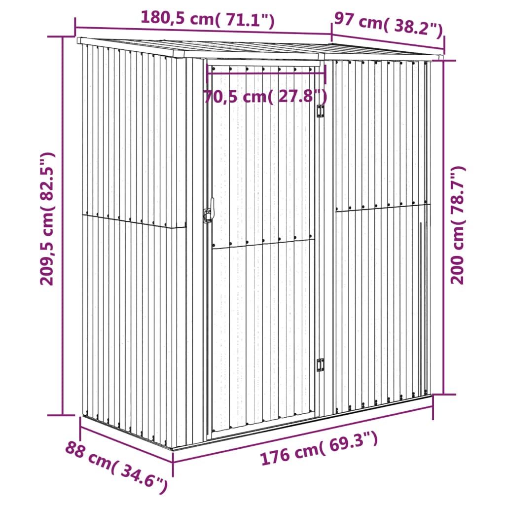Caseta de jardín 180,5x97x209,5 cm acero galvanizado aspecto madera