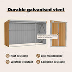 Caseta de jardín de pared marrón 118x288x178 cm acero galvanizado