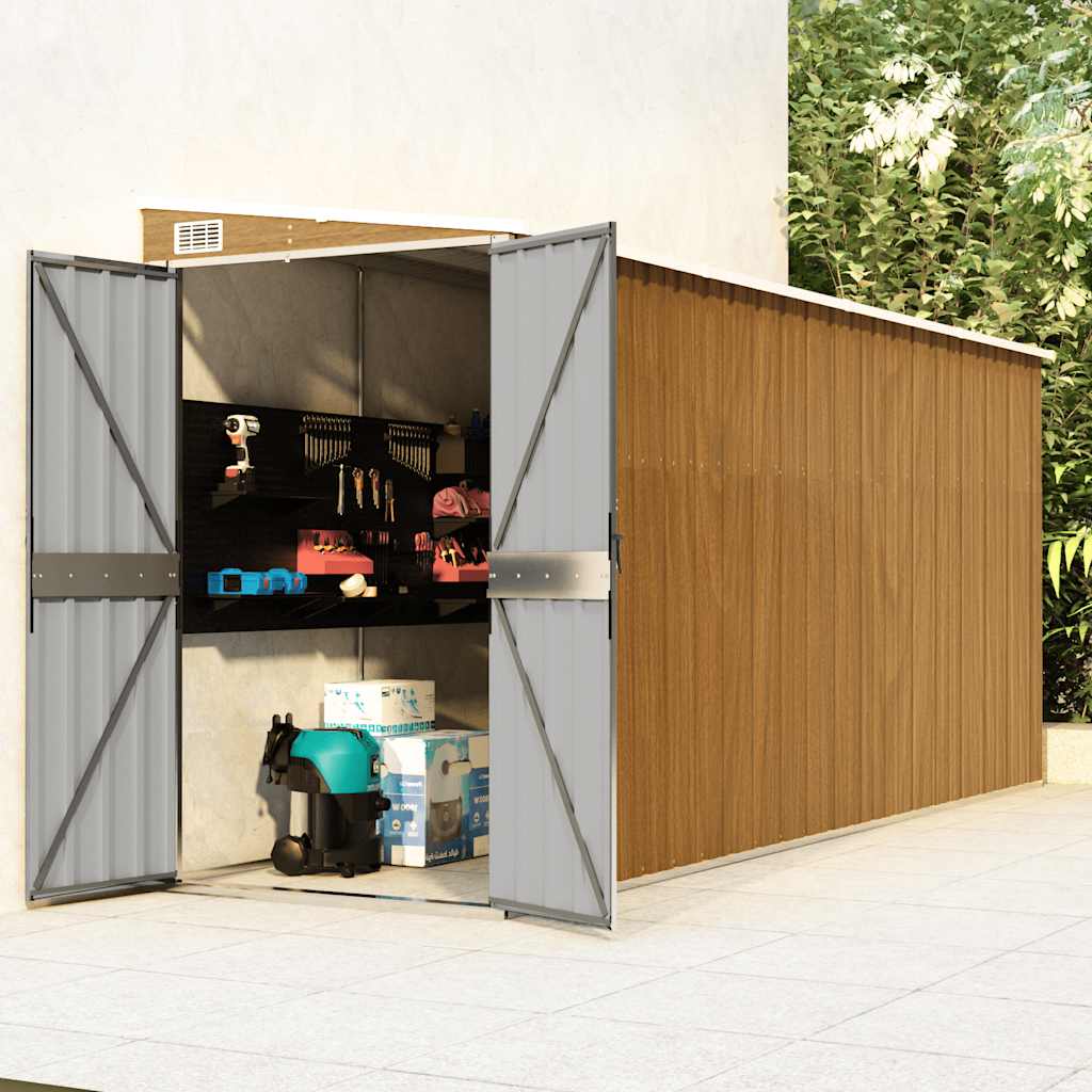 Brown wall garden shed 118x288x178 cm galvanized steel