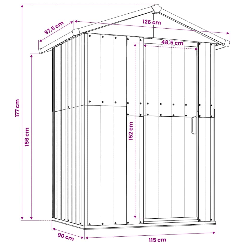Cobertizo de jardín acero galvanizado antracita 126x97,5x177 cm