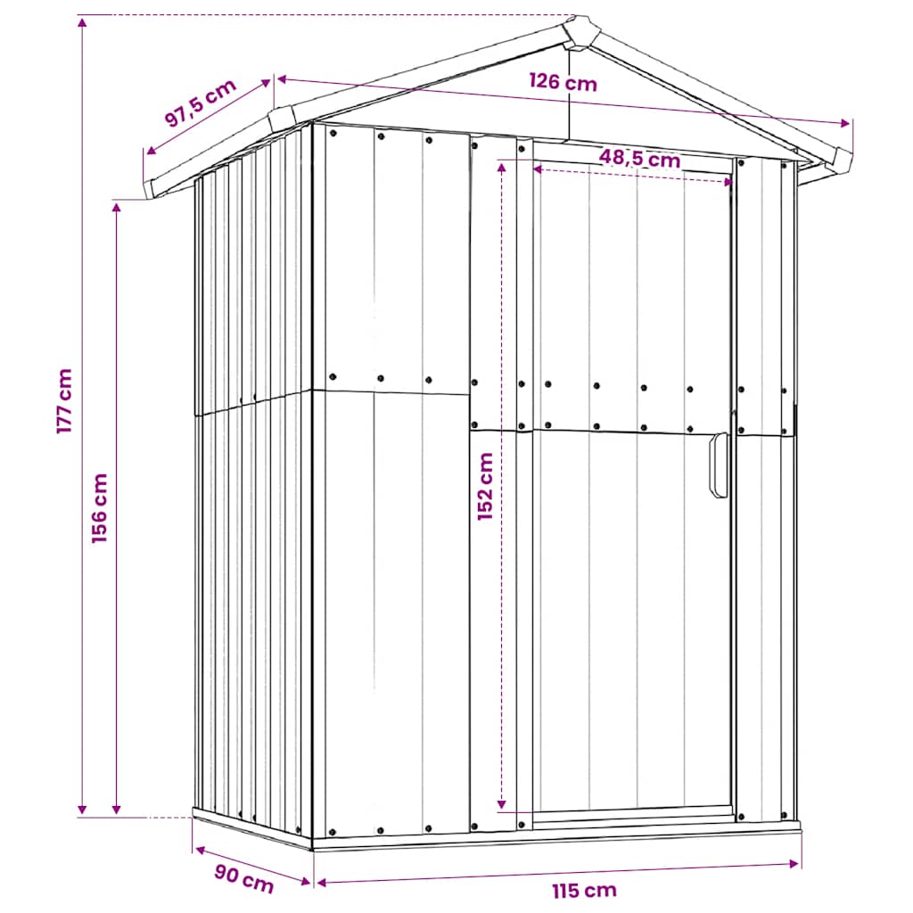 Caseta de jardín marrón 126x97,5x177 cm acero galvanizado