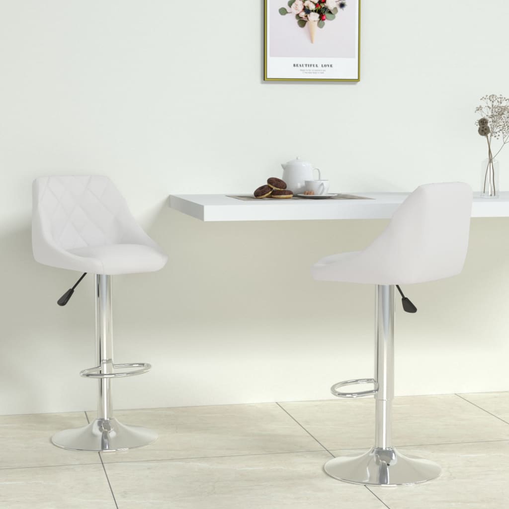 Taburete de cocina 2 uds acero cromado cuero artificial blanco