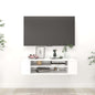 Glossy grey plywood wall-mounted TV cabinet 100x30x26.5 cm