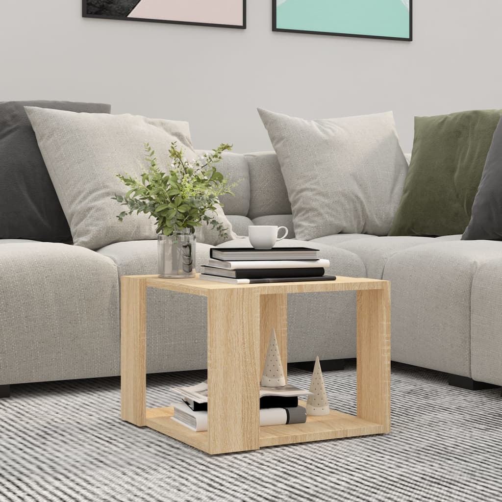 Mesa de centro contrachapada blanco y roble 103,5x50x44,5 cm