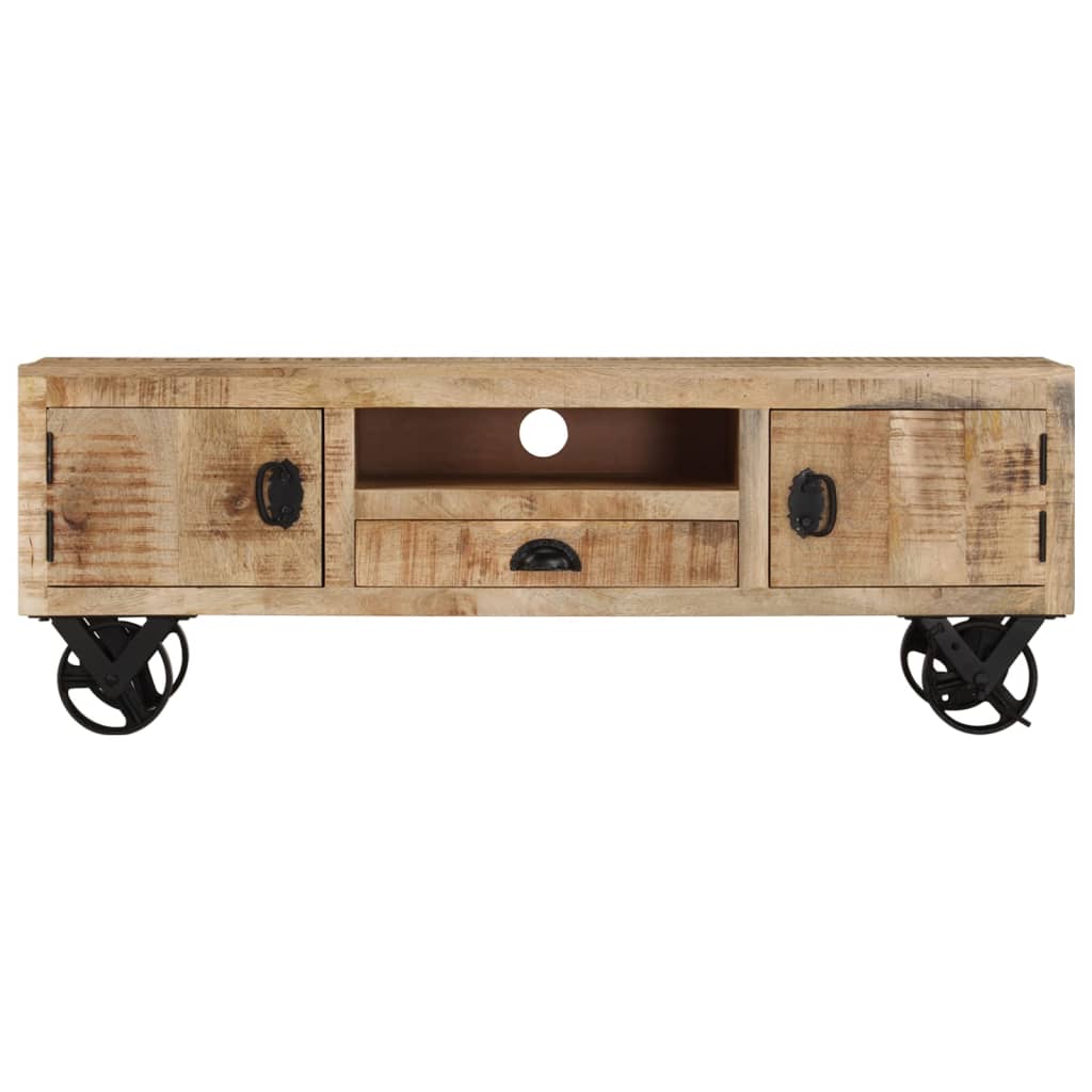 Mueble TV con ruedas madera maciza de mango rugosa 110x30x37 cm