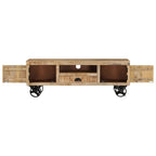 Mueble TV con ruedas madera maciza de mango rugosa 110x30x37 cm