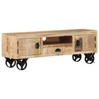 Mueble TV con ruedas madera maciza de mango rugosa 110x30x37 cm