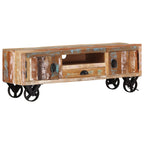 Mueble de TV con ruedas madera maciza reciclada 110x30x37 cm