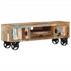 Mueble de TV con ruedas madera maciza reciclada 110x30x37 cm