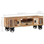 Mueble de TV con ruedas madera maciza reciclada 110x30x37 cm