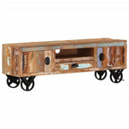Mueble de TV con ruedas madera maciza reciclada 110x30x37 cm