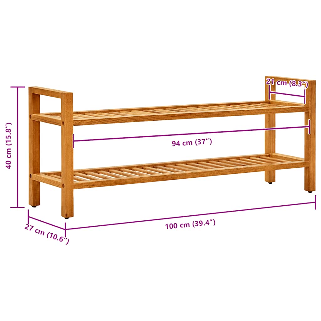 Zapatero con 2 estantes madera de roble maciza 100x27x40 cm