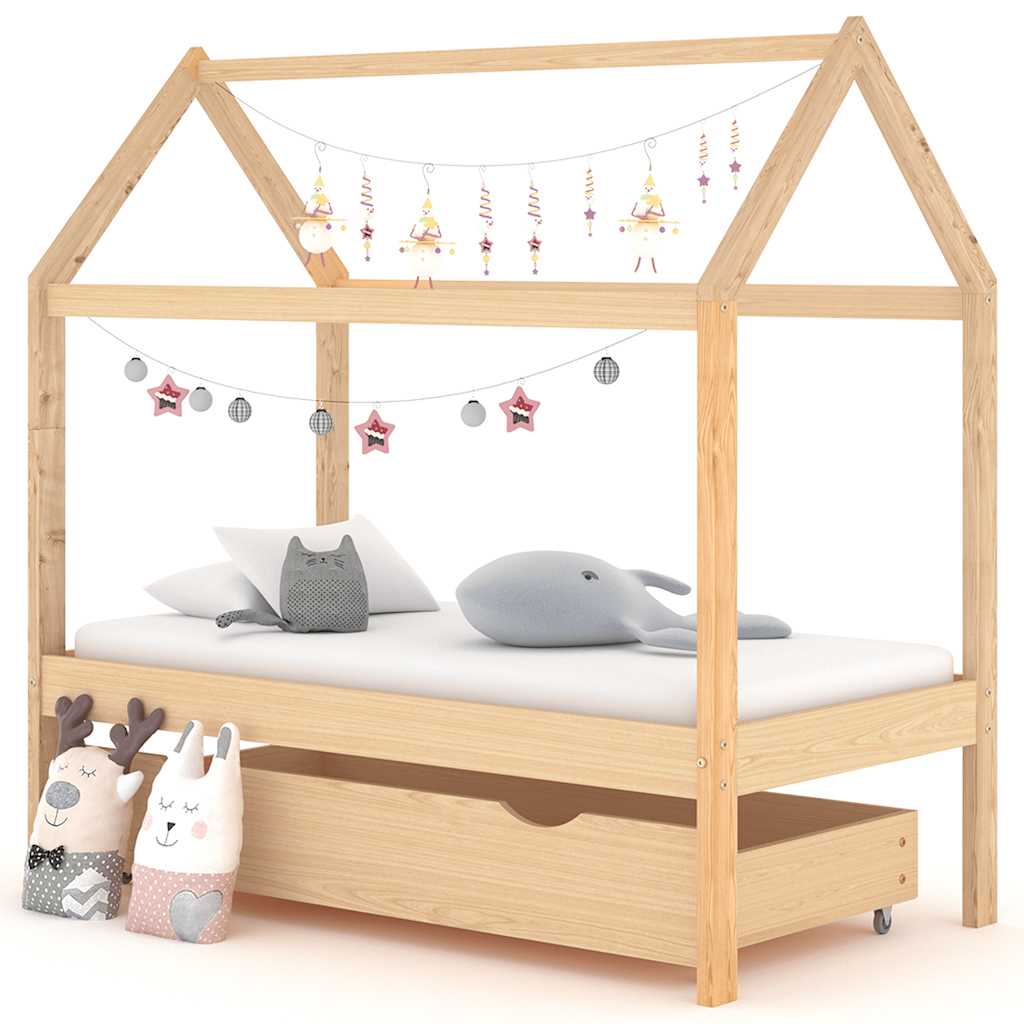 Estructura cama infantil con cajón madera pino maciza 80x160 cm