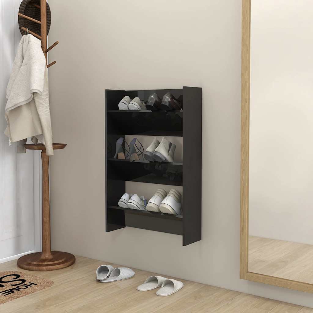 Zapatero de contrachapada gris hormigón 60x35x84 cm