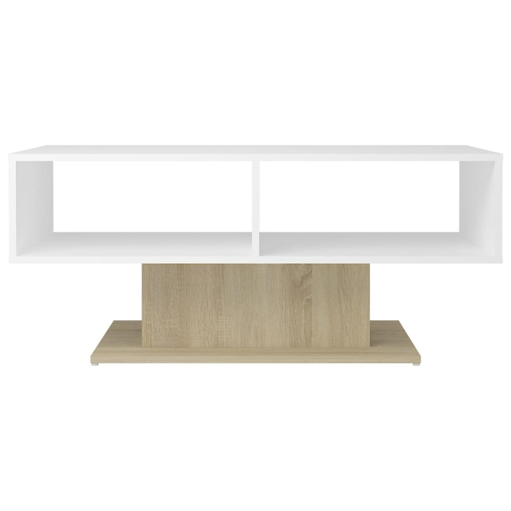 Mesa de centro contrachapada blanco y roble 103,5x50x44,5 cm