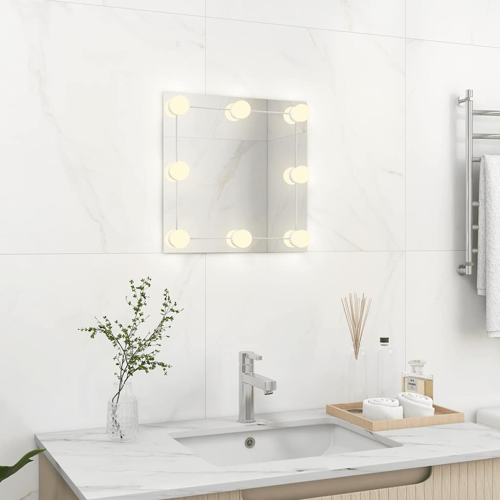 Espejo de pared con luces LED cuadrado de vidrio