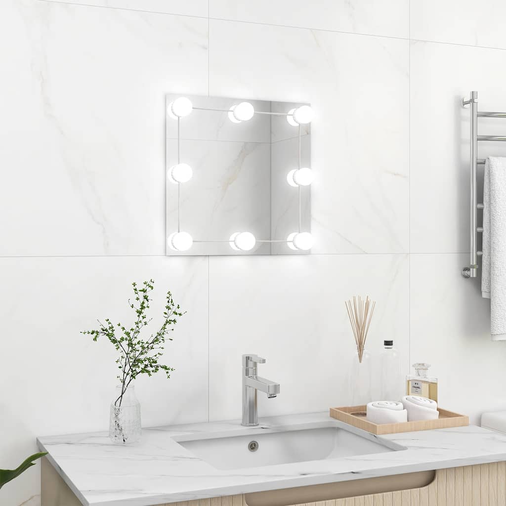 Espejo de pared con luces LED cuadrado de vidrio