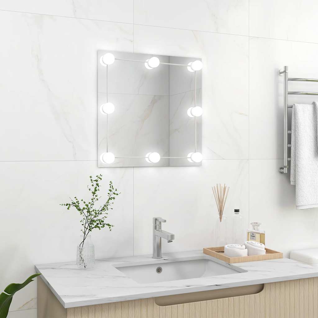Espejo de pared con luces LED cuadrado de vidrio
