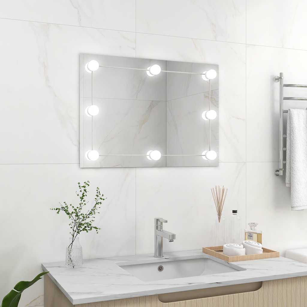 Espejo de pared con luces LED cuadrado de vidrio