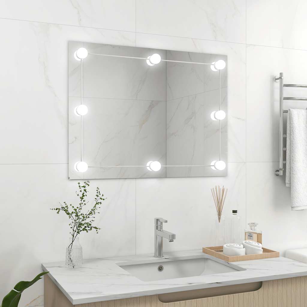 Espejo de pared con luces LED cuadrado de vidrio