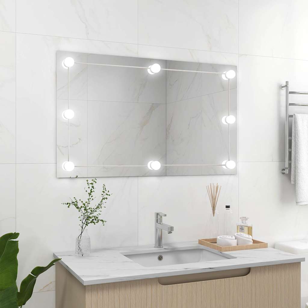 Espejo de pared con luces LED cuadrado de vidrio