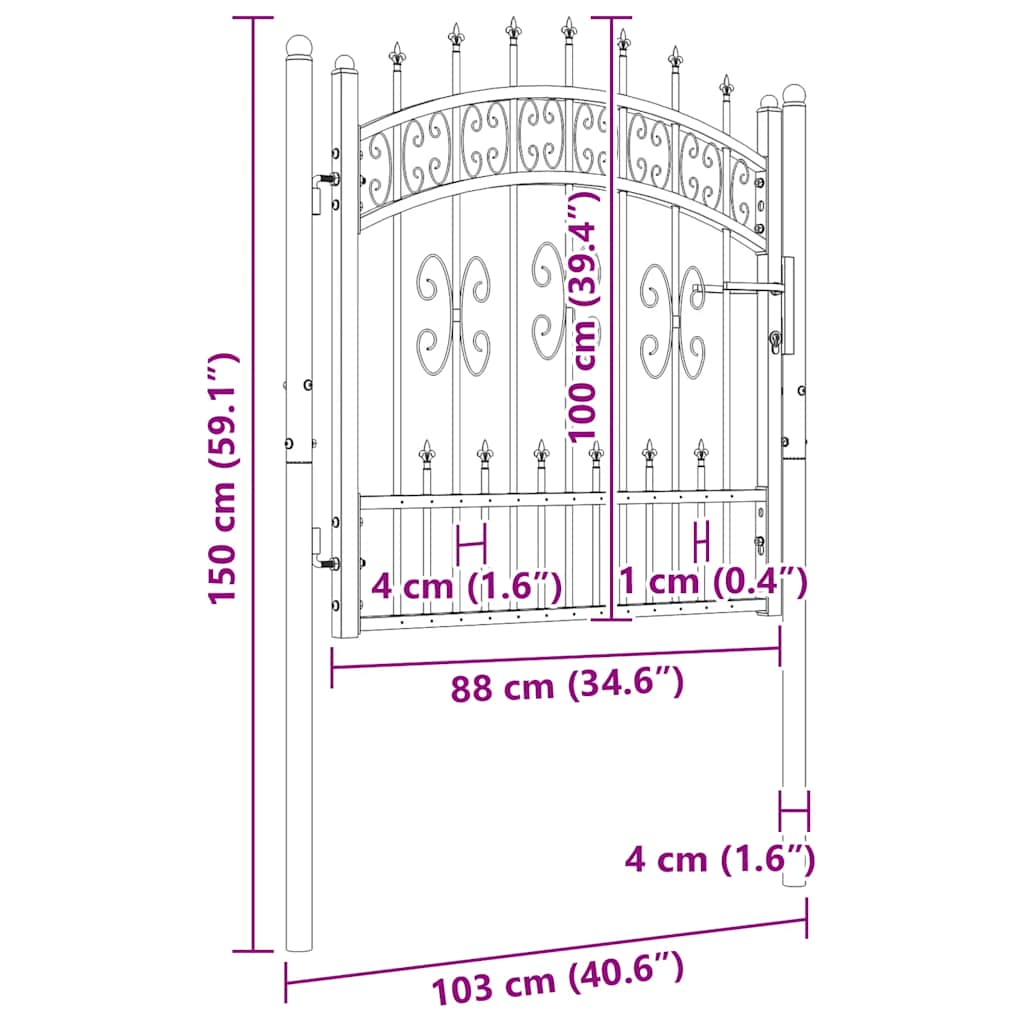 Puerta de valla KAMPEN con punta de lanza negra, 103 x 100 cm, acero