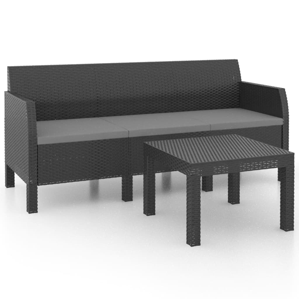 Set de muebles de jardín 2 pzas cojines PP ratán gris antracita