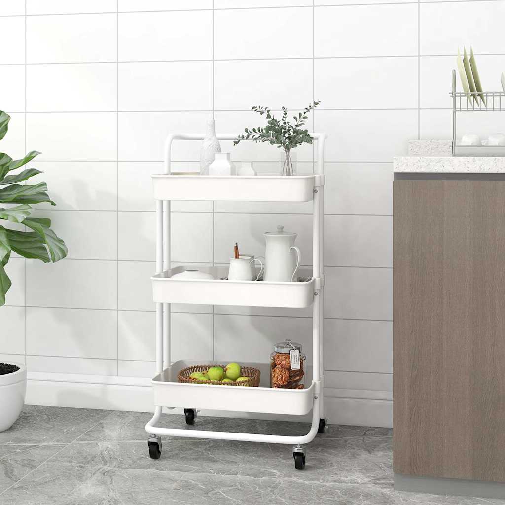 Carrito de cocina 3 niveles hierro blanco 46x26x64 cm