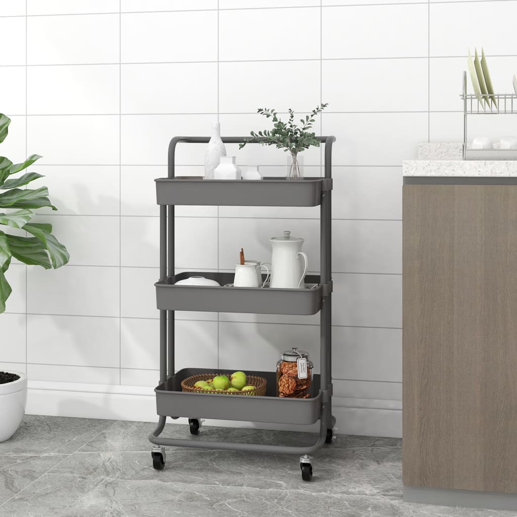 Carrito de cocina 3 niveles hierro blanco 46x26x64 cm