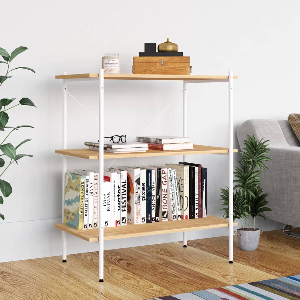 3-Tier Black and Dark Wood Bookshelf 80x40x92 cm