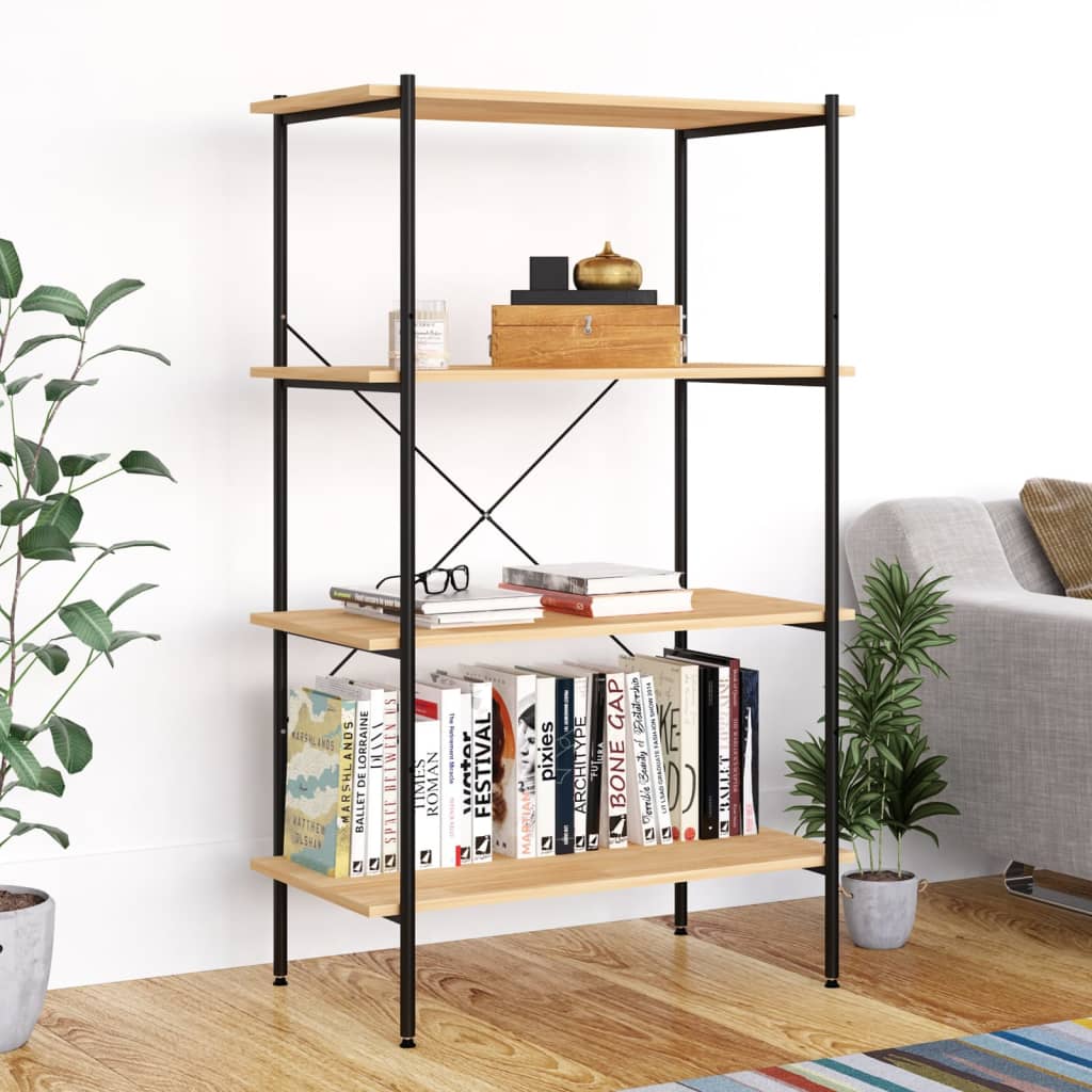 3-Tier Black and Dark Wood Bookshelf 80x40x92 cm
