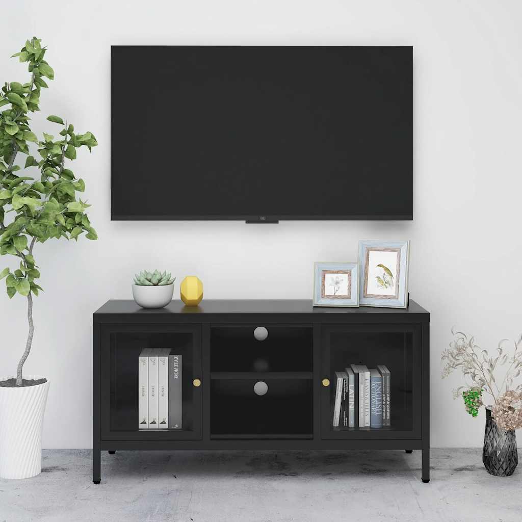 Mueble para el televisor acero y vidrio blanco 105x35x52 cm