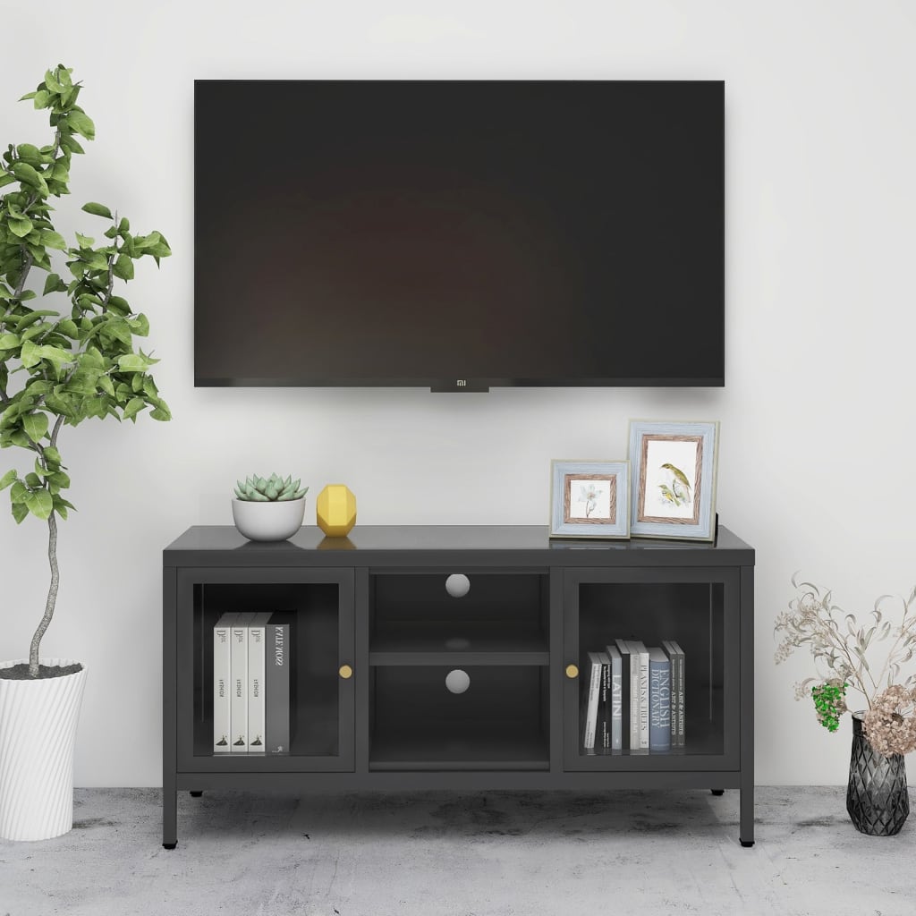 Mueble para el televisor acero y vidrio blanco 105x35x52 cm