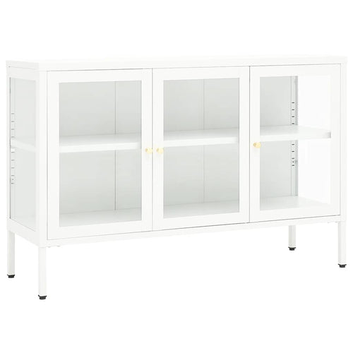 Aparador de aço e vidro branco 105x35x70 cm