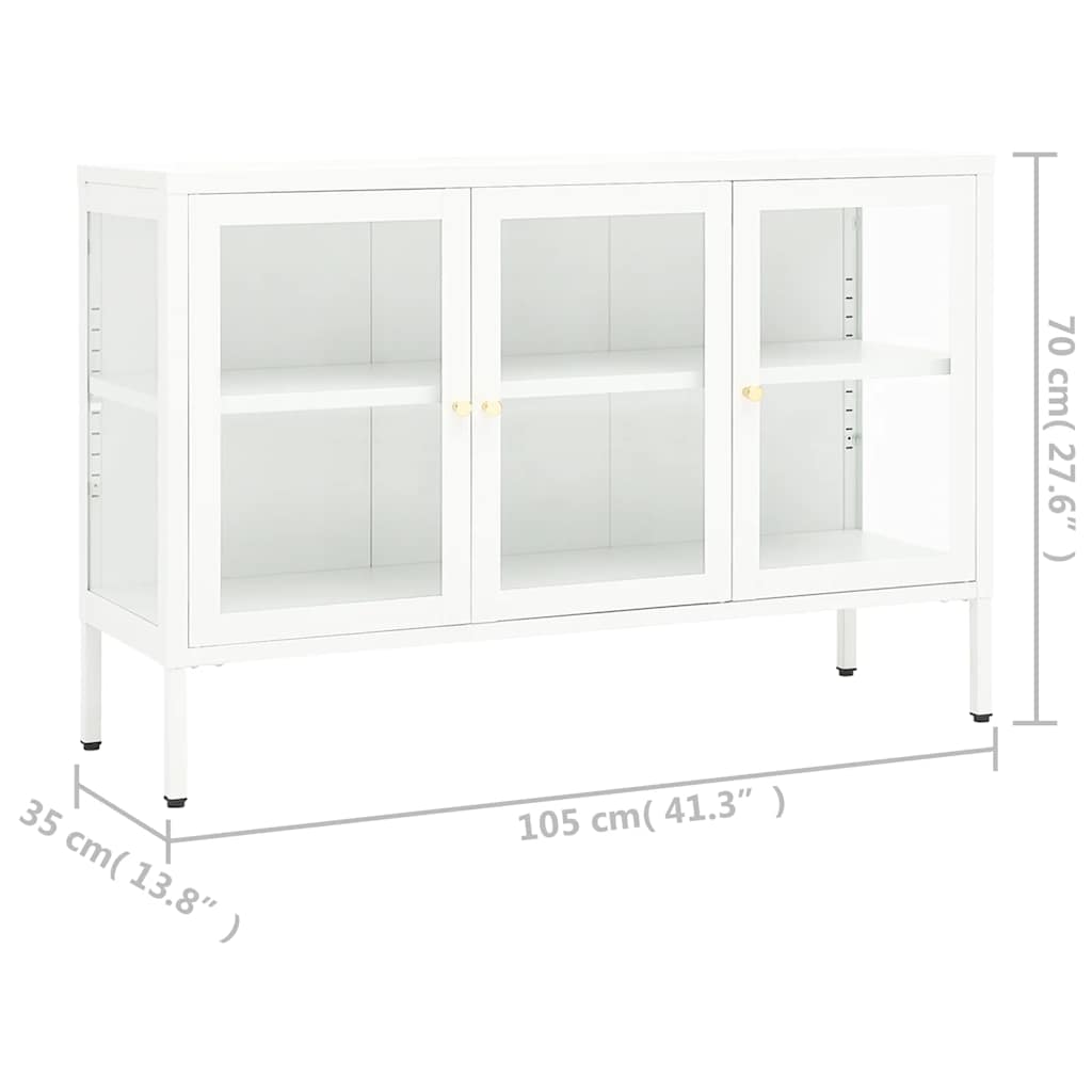 Aparador de acero y vidrio blanco 105x35x70 cm