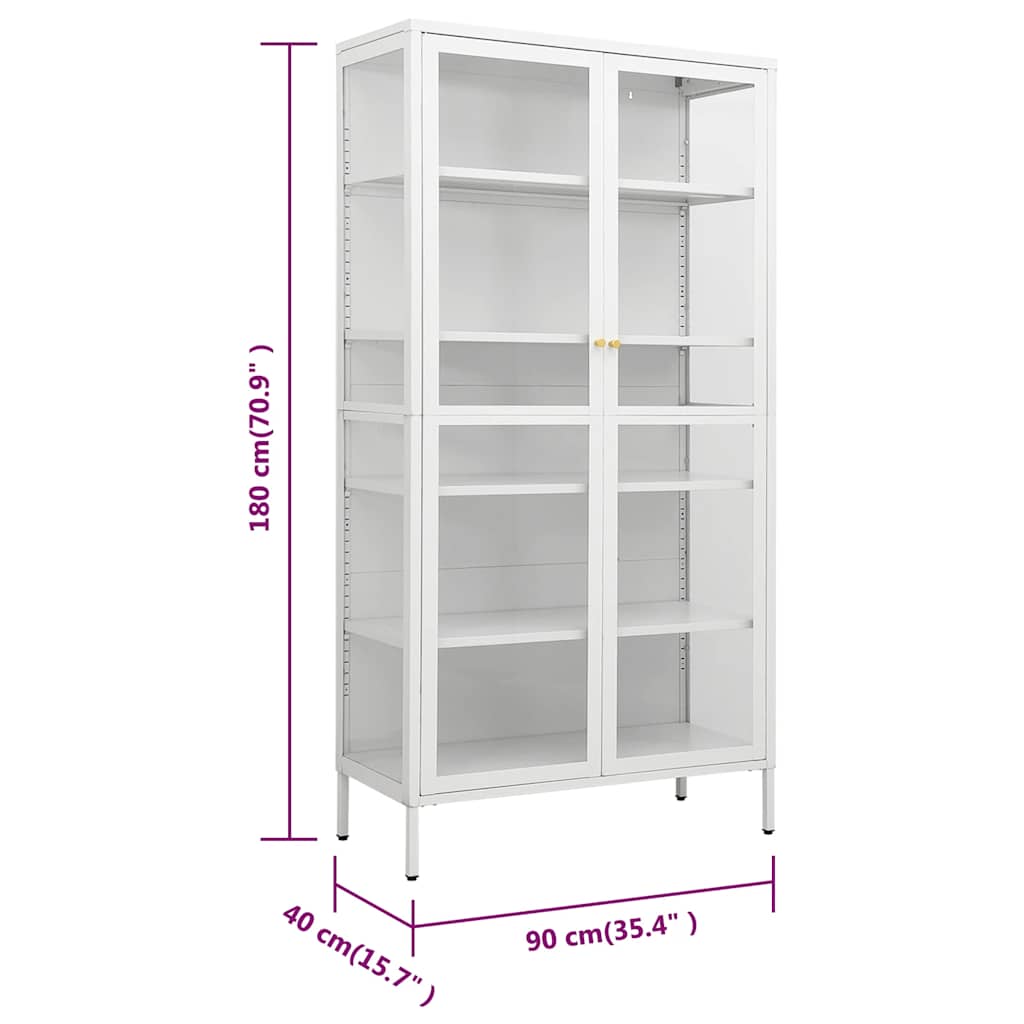 Vitrina de acero y vidrio templado blanca 90x40x180 cm