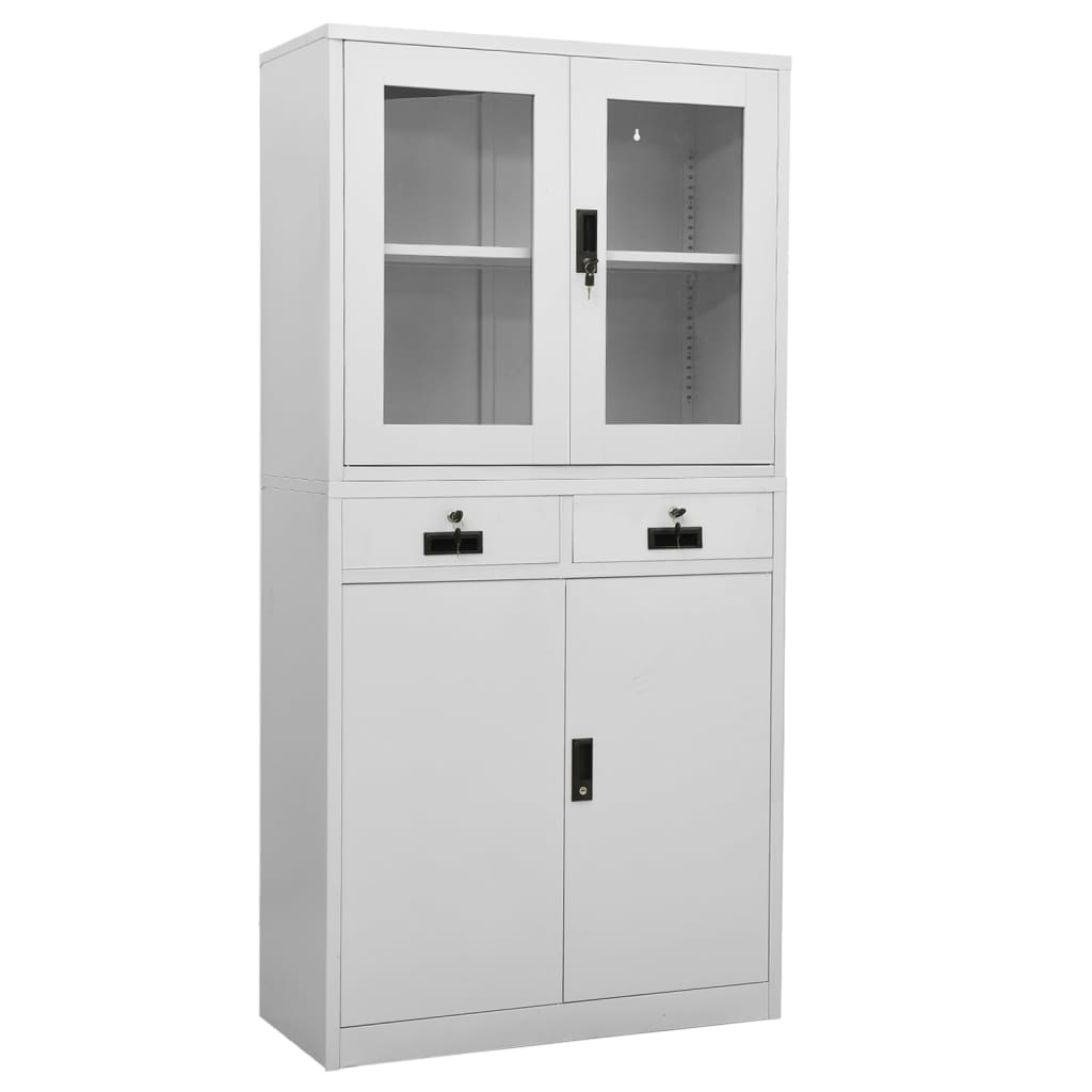 Armario de oficina acero vidrio templado gris claro 90x40x180cm