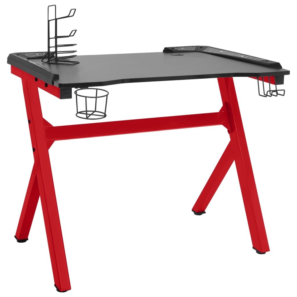 Escritorio gaming con luz LED forma Y negro y rojo 110x60x75 cm
