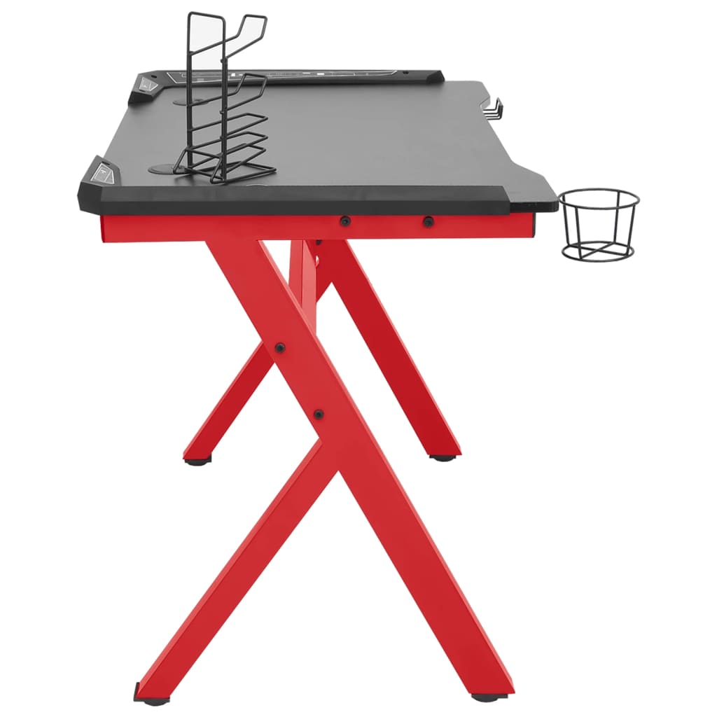Escritorio gaming con luz LED forma Y negro y rojo 110x60x75 cm