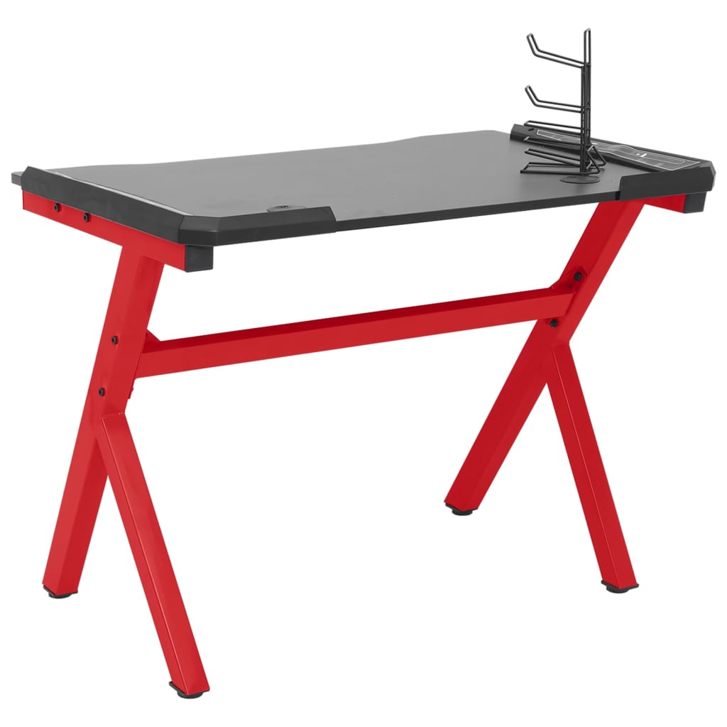 Escritorio gaming con luz LED forma Y negro y rojo 110x60x75 cm