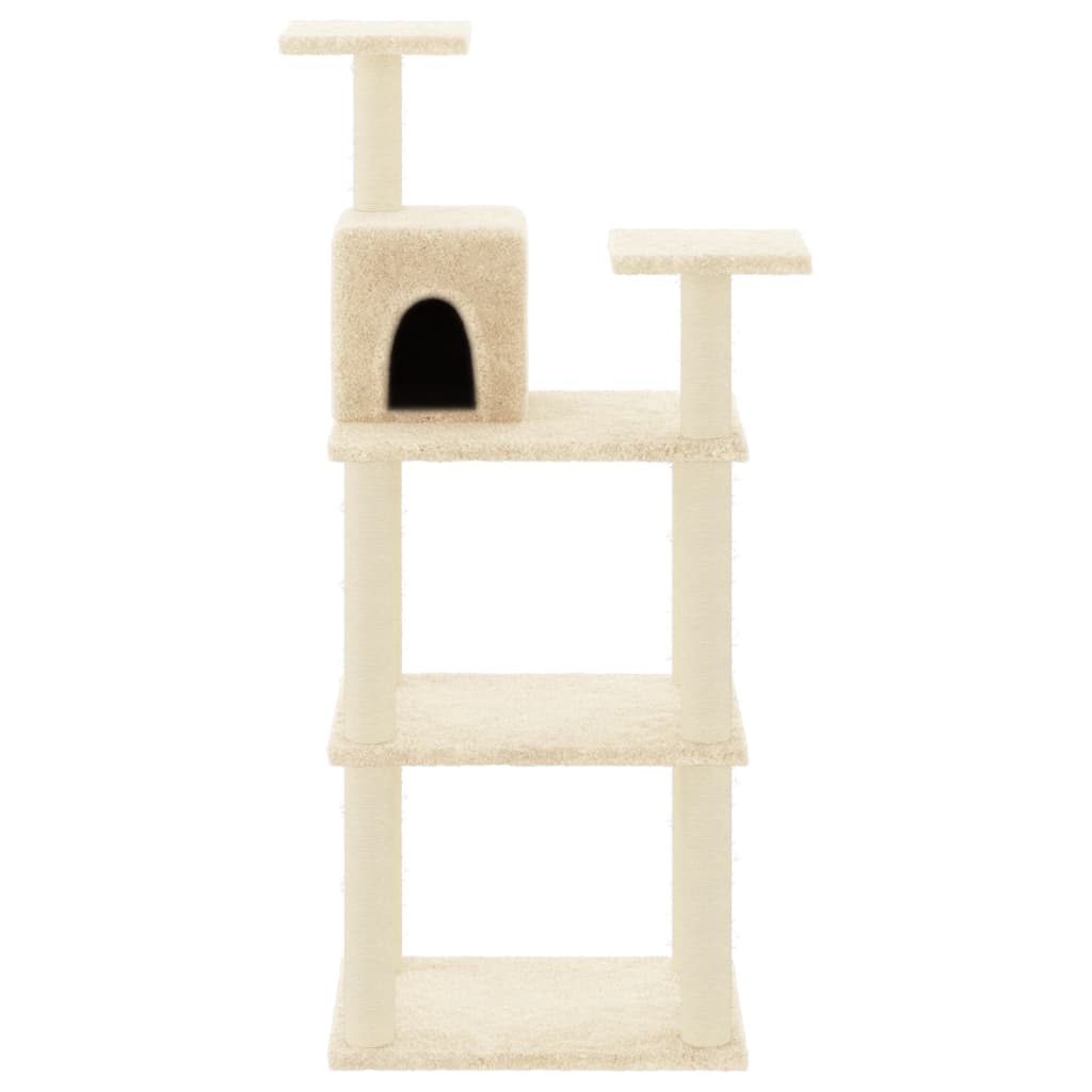 Rascador para gatos con postes de sisal color crema 118,5 cm