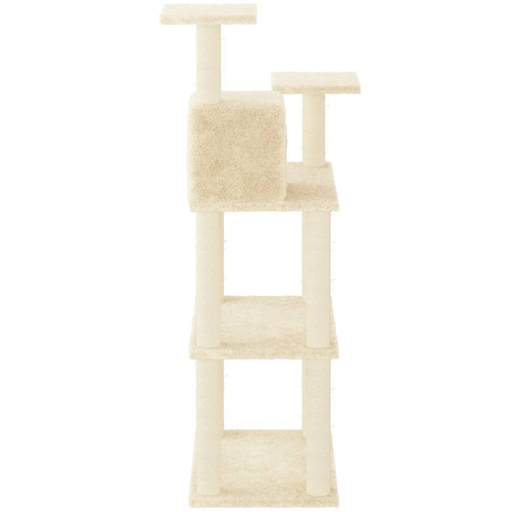 Rascador para gatos con postes de sisal color crema 118,5 cm