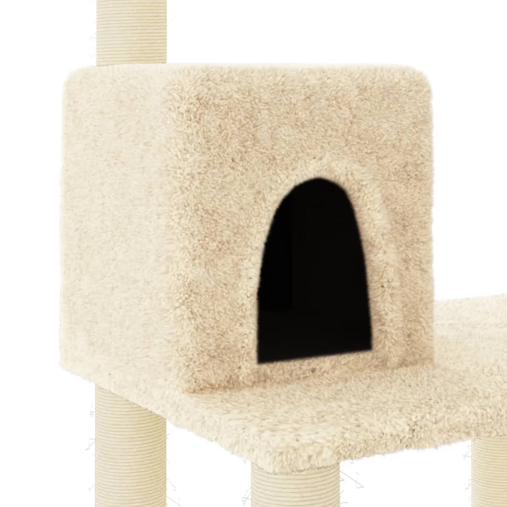 Rascador para gatos con postes de sisal color crema 118,5 cm