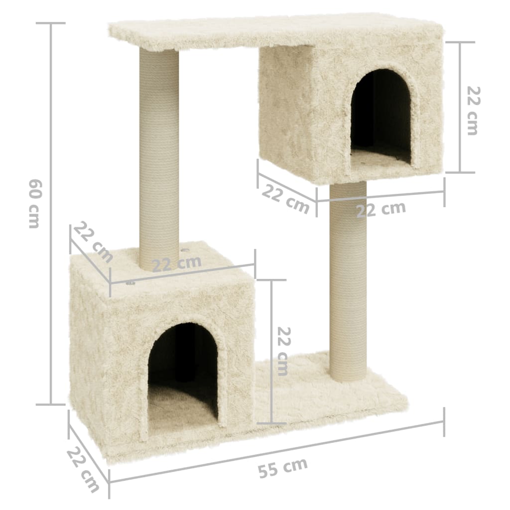 Rascador para gatos con postes de sisal 60 cm crema