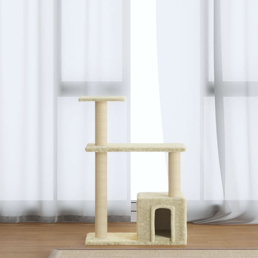 Rascador para gatos con postes de sisal crema 110 cm